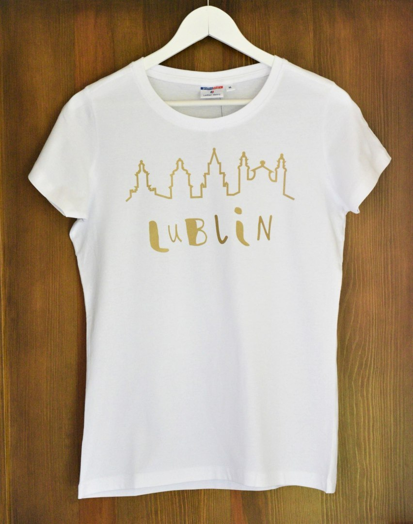 t-shirt damski biały - złota panorama